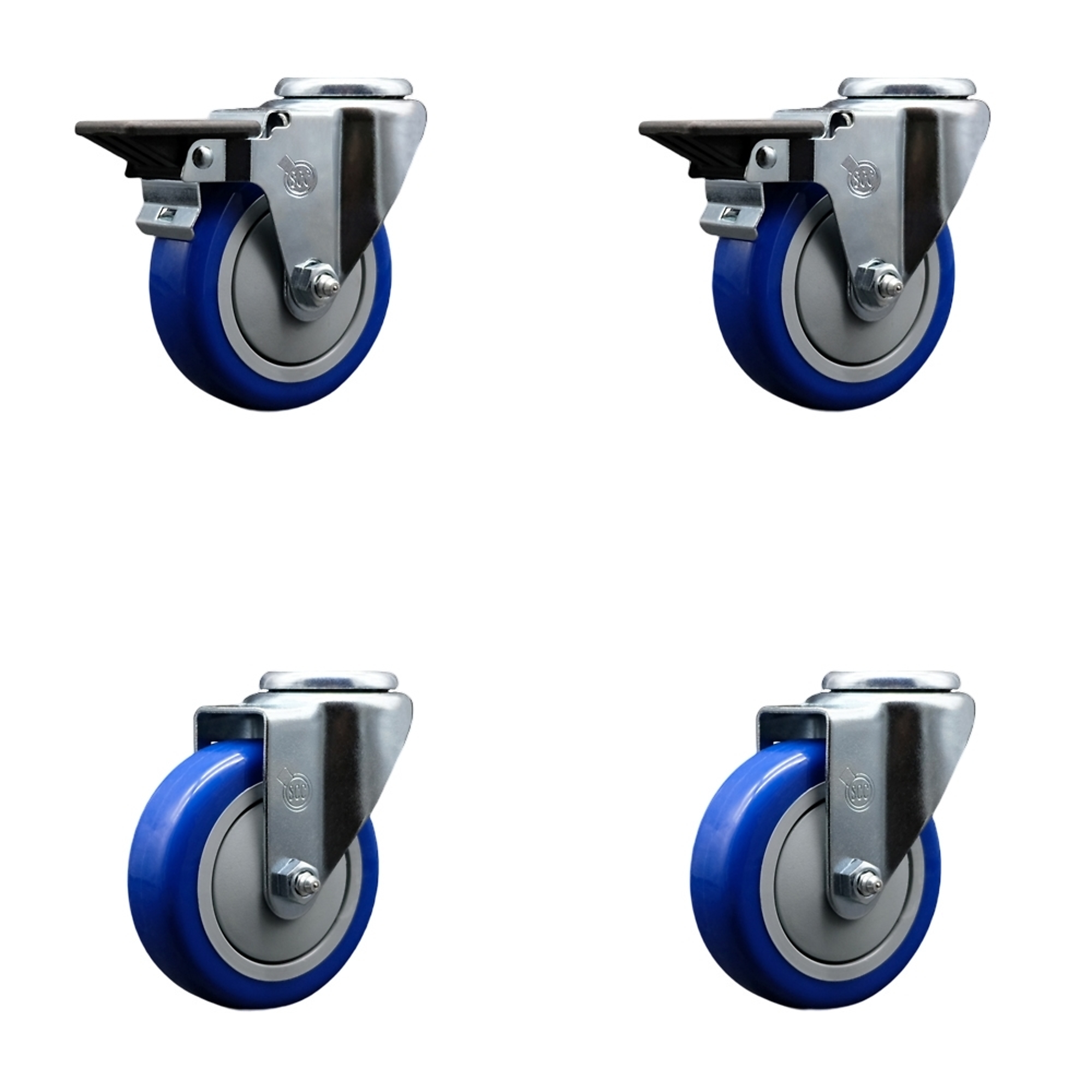 Service Caster, 4in. x 1 1/4in. Stem Casters, Wheel Diameter 4 in, Caster Type Swivel, Package (qty.) 4, Model# SCC-BH20S414-PPUB-BLUE-PLB-2-S-2